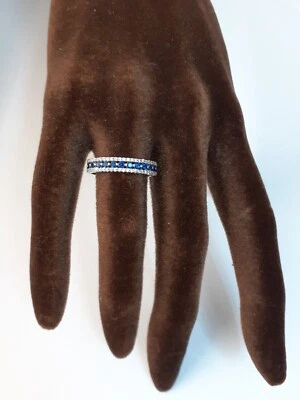 anello argento 925 rodiato anallergico zirconi bianchi e blu misura 17 fedina - Immagine 1 di 3