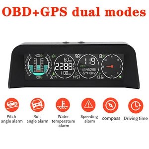 GPS+OBD 2 Modes HUD Head Up Digital Display Inclinometer Speedometer HD Screen - Picture 1 of 12
