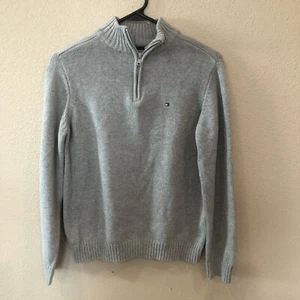 Tommy Hilfiger Boy’s Gray Sweater Size M 12/14) Quarter Zip Pullover 100% Cotton - Picture 1 of 12