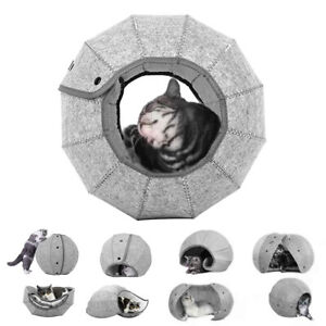 Warm Fleece Cat Cave Bed Felt Kitten Pet Toy Foldable House CondoRolled up Tube
