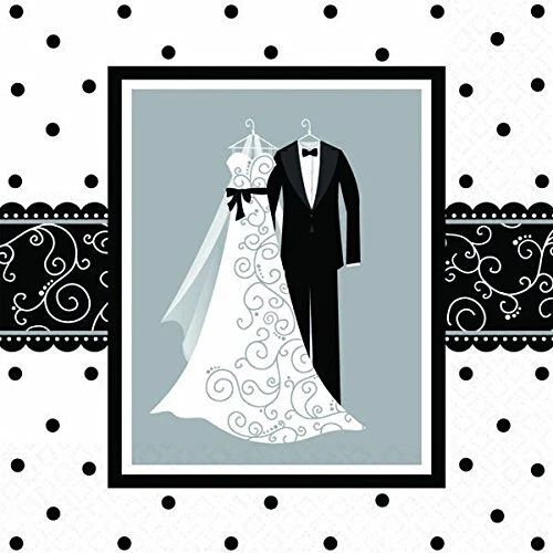 Servilletas de papel para almuerzo de fiesta aniversario boda lunares con pergamino blanco y negro Foto 1 de 1