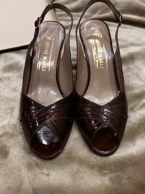 Vintage Bruno Magli Women's Leather Peep Toe Heel Slingback Size 7 Brown/Black - Image 1 of 4