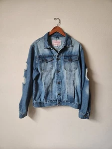 Brooklyn Stoff Jeansjacke Blau Denim Distressed Taschen Herren Größe M - Bild 1 von 6