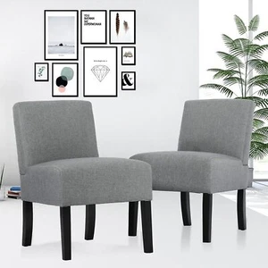 Set of 2 Accent Chair Armless Dining Chair with Thick Sponge Cushion Wood Legs - Picture 1 of 8