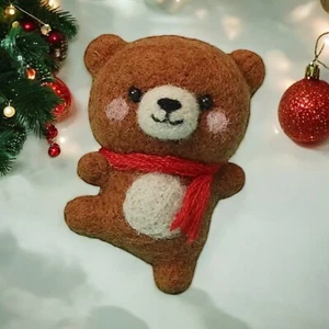 Needle Felting DIY Kit 3D Bear Holiday Brown Bear With Scarf Wool Arts Crafts - Picture 1 of 6