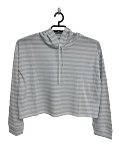 Andrew Marc Sport Women's Long Sleeve White & Blue Striped Cropped Blouse Size M - Picture 1 of 12