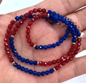 4mm Faceted ruby & sapphire jade Round Rondelle Gemstone Beads Necklace 18'' A - Picture 1 of 6