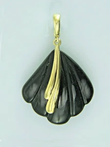 Anhänger, Kettenanhänger, Blatt-Design, Onyx, Clipanhänger in Gold 333/ooo - Bild 1 von 4