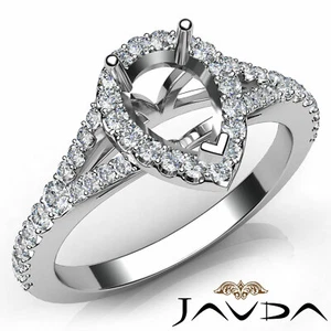Comfort-Fit Semi Mount Split Shank Halo Pave Pear Diamond Engagement Ring 0.50Ct - Picture 1 of 33