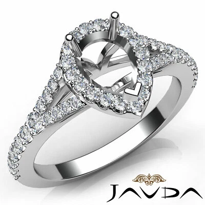 Comfort-Fit Semi Mount Split Shank Halo Pave Pear Diamond Engagement Ring 0.50Ct - Image 1 of 4