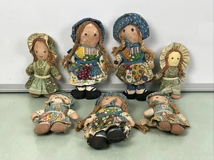 Holly Hobbie Knickerbocker Cloth Ragdolls Lot Of 7 Friend Amy 1970s Green Blue - Picture 1 of 18