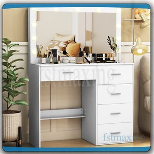 NEW Dressing Table With Large LED Makeup Mirror ,5 Drawers Makeup Vanity Desk AU - Picture 1 of 9