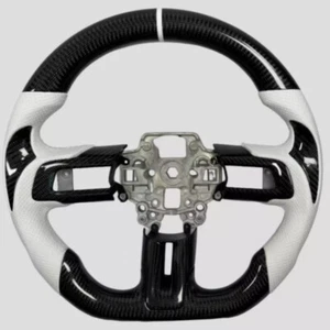 Perforated White Leather Carbon Fiber Steering Wheel For 2015-23 Ford Mustang GT - Bild 1 von 4