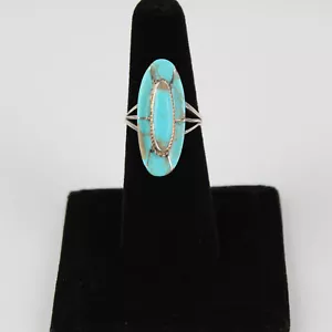 Fred Maloney Navajo 925 Sterling & blau Türkis Inlay Cocktail Ring US Größe 6 - Bild 1 von 4