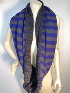 Lululemon Blissed Out Circle Scarf Violet Blue Merino Wool Stripes Reversible - Picture 1 of 6