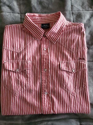 Le Tigre The Classic Pearl Snap Candy Cane Striped Short Sleeve Shirt SZ L  - Image 1 of 4