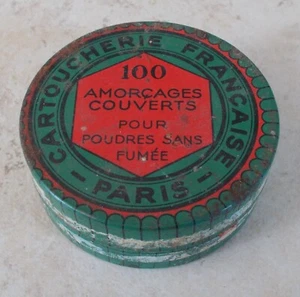 Ancienne boite métal CARTOUCHERIE FRANCAISE arme chasse 100 Amorçages vintage #2 - Imagen 1 de 5