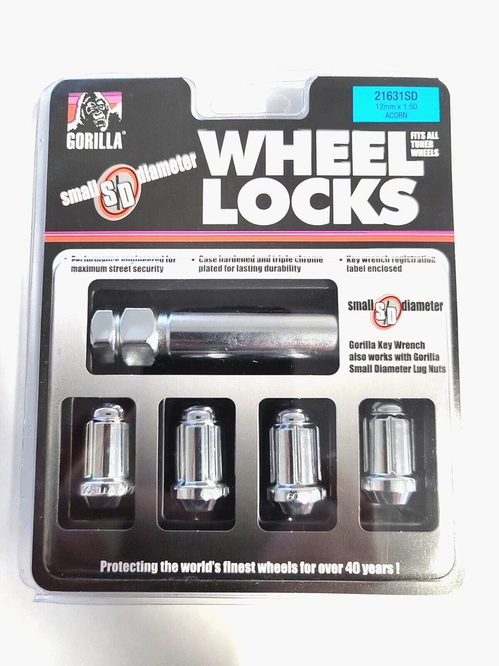 Cerraduras de rueda sintonizador de diámetro pequeño Gorilla cromadas 12 mm x 1,50 rosca tamaño 21631SD Foto 1 de 4