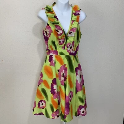 Vestido Andrew Marc Brillante Floral Cuello en V con Bolsillos Talla 2 Foto 1 de 4