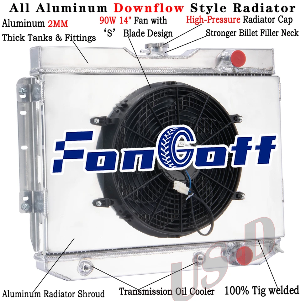 4 Rows Radiator+Shroud Fan Fit 59-65 Chevy Impala El Camino Bel Air Biscayne Foto 1 de 4