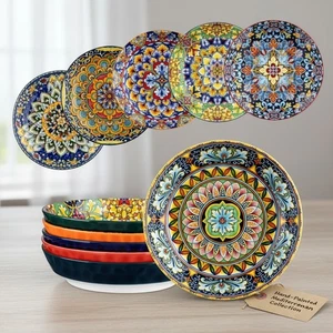 Set 6 ciotole pasta ceramica grandi colorate stile boemo zuppiera insalatiera - Foto 1 di 9