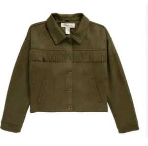 TREASURE & BOND ~ SARMA ~ Girl's M (8/10) ~ Olive ~ Fringe ~ Faux Suede Jacket - Picture 1 of 6