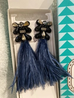 Pendientes Stella & Dot Pluma Azul Marino Borla Estrás - Pendientes llamativos de lujo Foto 1 de 4