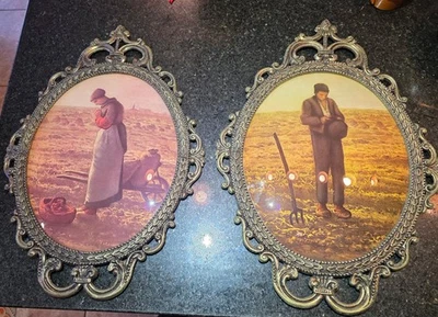 "Par de marcos de fotos de latón de metal ornamentado vintage vidrio burbuja convexo 12 X 17"""  Foto 1 de 4