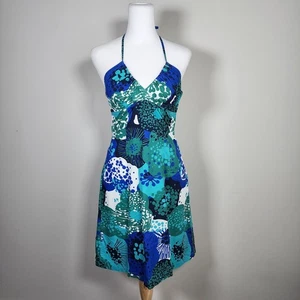 H&M Halter Neck Dress Womens 6 Y2K Blue Green Summer Smocked Babydoll Vacation  - Bild 1 von 15