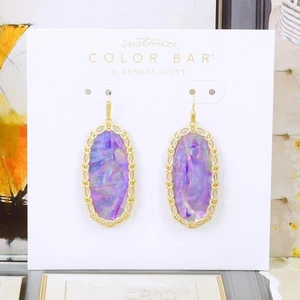NWOT Kendra Scott Elle Macrame Lilac Abalone Earrings Gold Plated - Picture 1 of 4