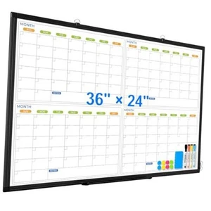 36" x 24" Magnetic Dry Erase Calendar Whiteboard, 4 Month Calendar White Board - Picture 1 of 7