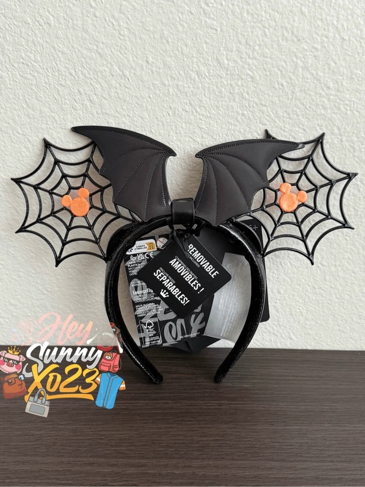 Diadema Loungefly Disney Minnie Mouse tela de araña orejas de murciélago Foto 1 de 3