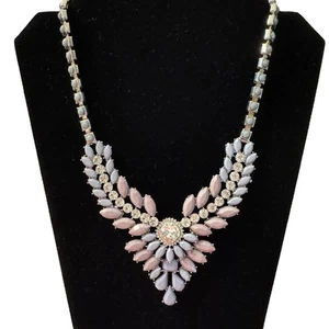 Lavender Periwinkle Rhinestone Statement Necklace Silver-Tone Bib Chevron Retro - Picture 1 of 3