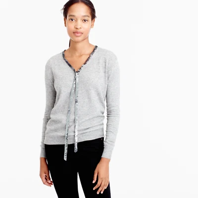 J. Suéter Crew Mezcla de Lana Lentejuelas Seda Corbata Cuello Gris Mujeres L Dinero Antiguo Preppy Foto 1 de 4