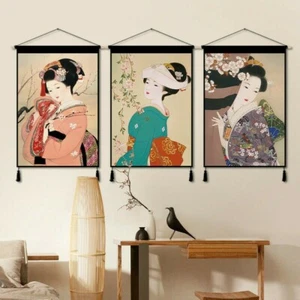 Japanese Wall Hanging Pictures Canvas Geisha Tapestry Sushi Resturant Decor Arts - Picture 1 of 16