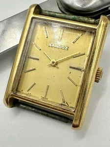 Vintage SANDOZ Tank 17j Men’s Watch Swiss Made 10m Gold Plated 22mm Parts/Repair - Picture 1 of 17
