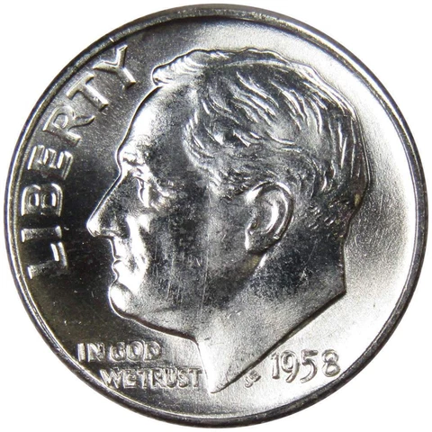 1958 D Roosevelt Dime BU Uncirculated Mint State 90% Silver 10c US Coin Cover