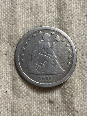 1861 Seated Liberty Quarter 25c Fine Dark Patina - Image 1 of 4