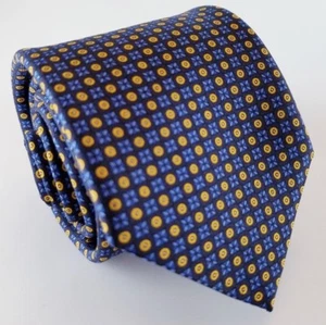 BOLADO CLOTHIERS 57L Herren Seidenkrawatte Blau & Gold Geometrische Krawatte - Hergestellt in Italien - Bild 1 von 5