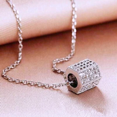 18K White Gold Filled Cubic Zirconia Stylish Pave Set Small Cylinder Necklace Foto 1 de 4
