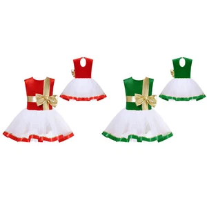 Kids Girl's Christmas Dress Santa Claus Dance Leotard Ballet Dresses Tutu Xmas - Picture 1 of 34