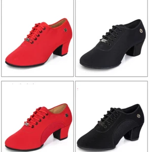 Women Latin Dance Shoes Ballroom Jazz Shoes Practice Split Suede Sole 5cm Heel - Picture 1 of 16