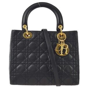 Christian Dior Black Lambskin Lady Dior Cannage 2way Handbag MA-0927 KK91514