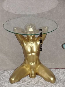 Tisch Mann Akt Figur Glas Couchtisch Beistelltisch Deko Skulptur Erotik Gold NEU - Picture 1 of 2