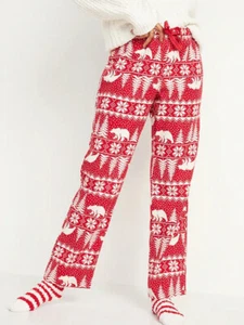 NWT Old Navy Patterned Flannel Pajama Pants Red Fair Isle Polar Bear Women SM XL - Picture 1 of 8