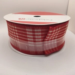 Cinta con cable 2,5" x 80' JUMBO rojo blanco tartán a cuadros Navidad - Imagen 1 de 5