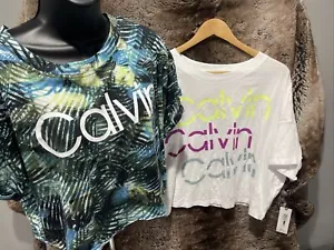 2 x Women's Calvin Klein Performance L Cropped Logo T-Shirts - Size L -NWT - Picture 1 of 11