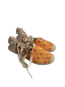 J. Crew Womens Ankle Lace Up Espadrille Flats Coral Pink Floral 8 - Picture 1 of 6