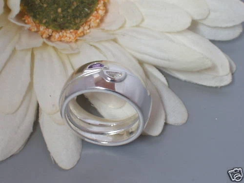 Neu Pierre Cardin 925 Silber Ring Bandring Zirkonia Amethyst lila Damen breiter - Bild 1 von 1