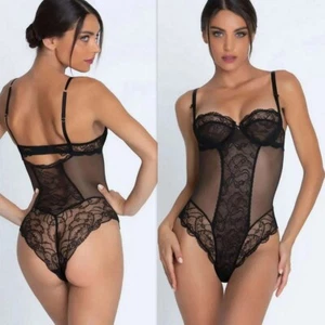 LISE CHARMEL Size 32D Black Lace FEERIE Sheer Underwired Bodysuit $279 NEW - Picture 1 of 18